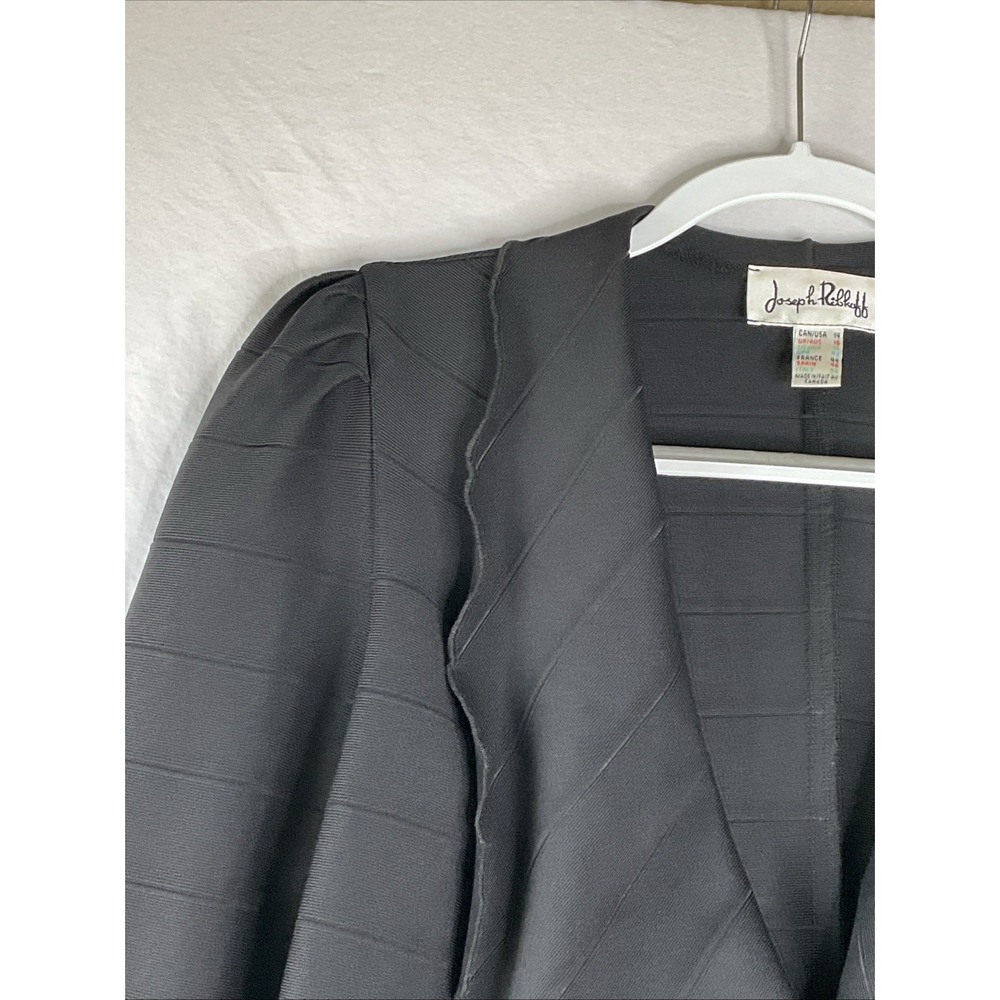 Joseph Ribbkoff Black Double Breasted Jacquard Blazer Zippers Stretch Chic 14 - Picture 4 of 7